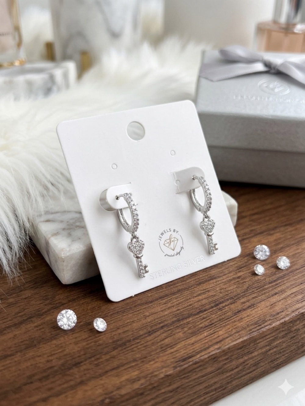 14k White Gold - Filled Over Sterling Silver Key Earrings